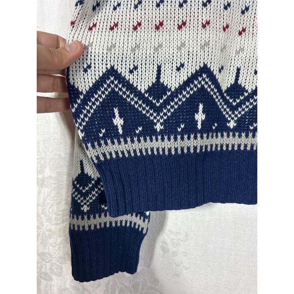 Vintage Sweater Medium Navy White Red Crew Neck Ski Winter Nordic Steep Slopes - Picture 3 of 9